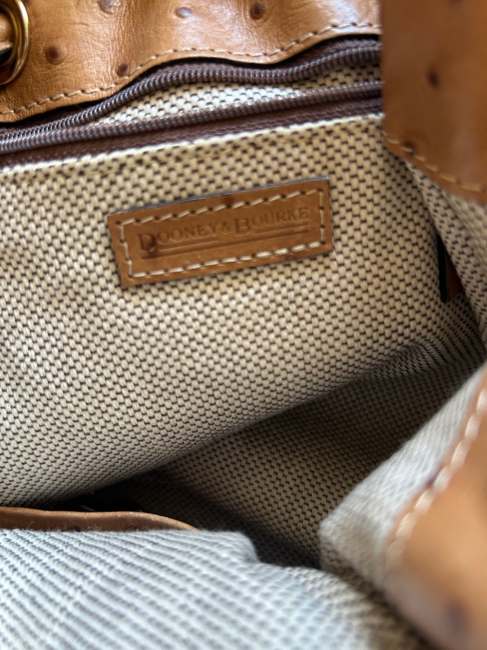 Dooney & Bourke Tan Ostrich-Embossed Drawstring Bucket Bag - Picture 9 of 17